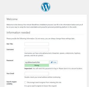 Wordpress Installation Screen